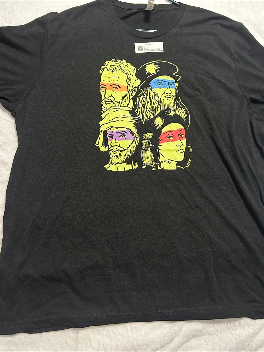 Graphic Black Short Sleeve Tee with Neon Portrait Print